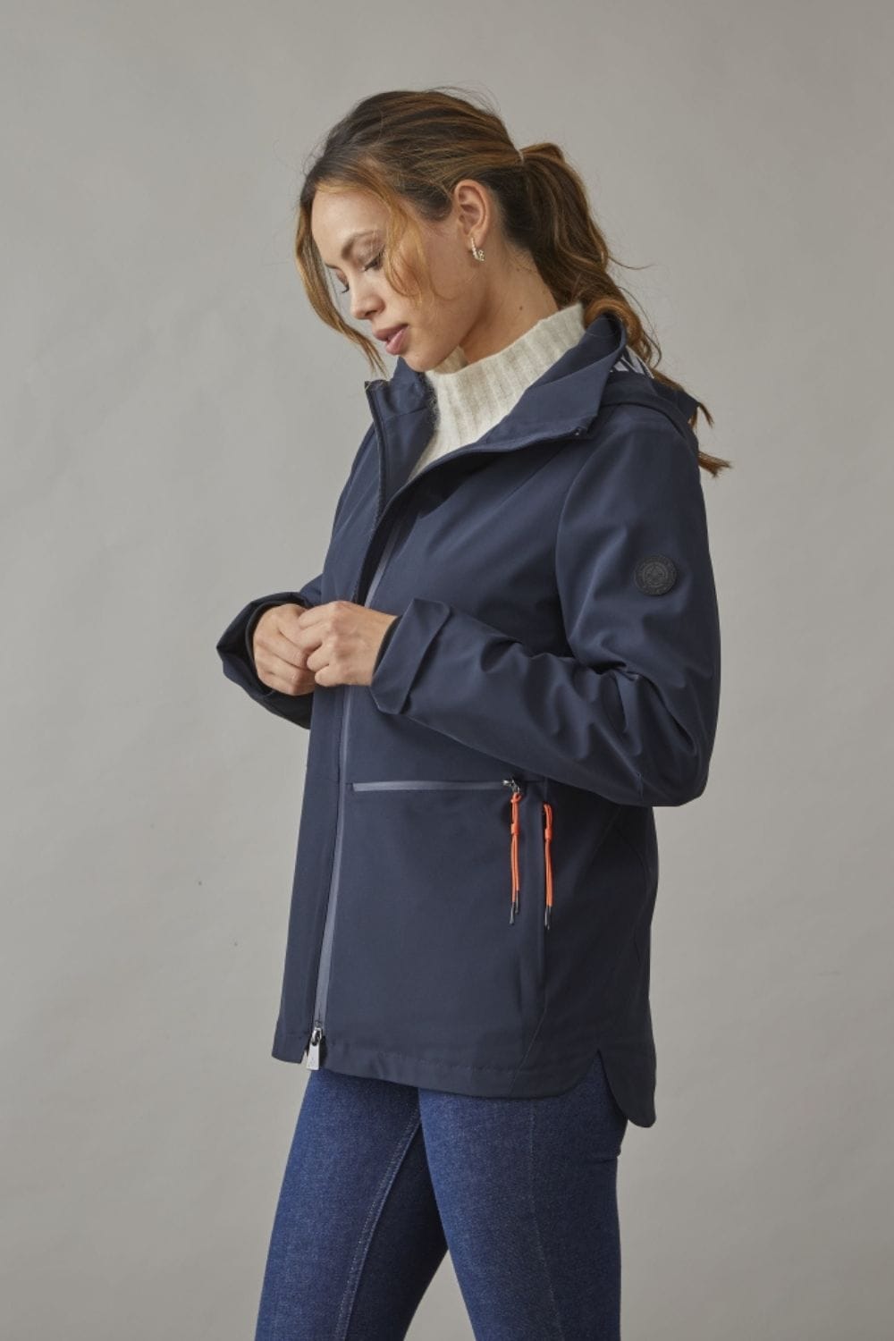 Lullu navy women's softshell-style lightweight jacket – minimalist transitional jacket with tailored silhouette